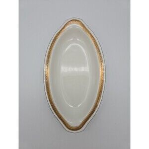 Rorstrand Sweden Small Oblong Porcelain Bowl #522 Gold Ribbon Pattern 9.5" x 5"